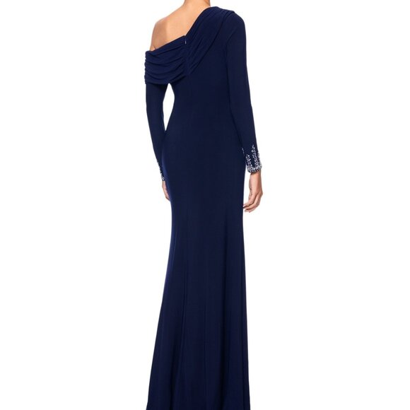 Betsy & Adam Navy Off-Shoulder Beaded Cuff Gown NWT Size 8 – Formal Dress - Picture 5 of 5